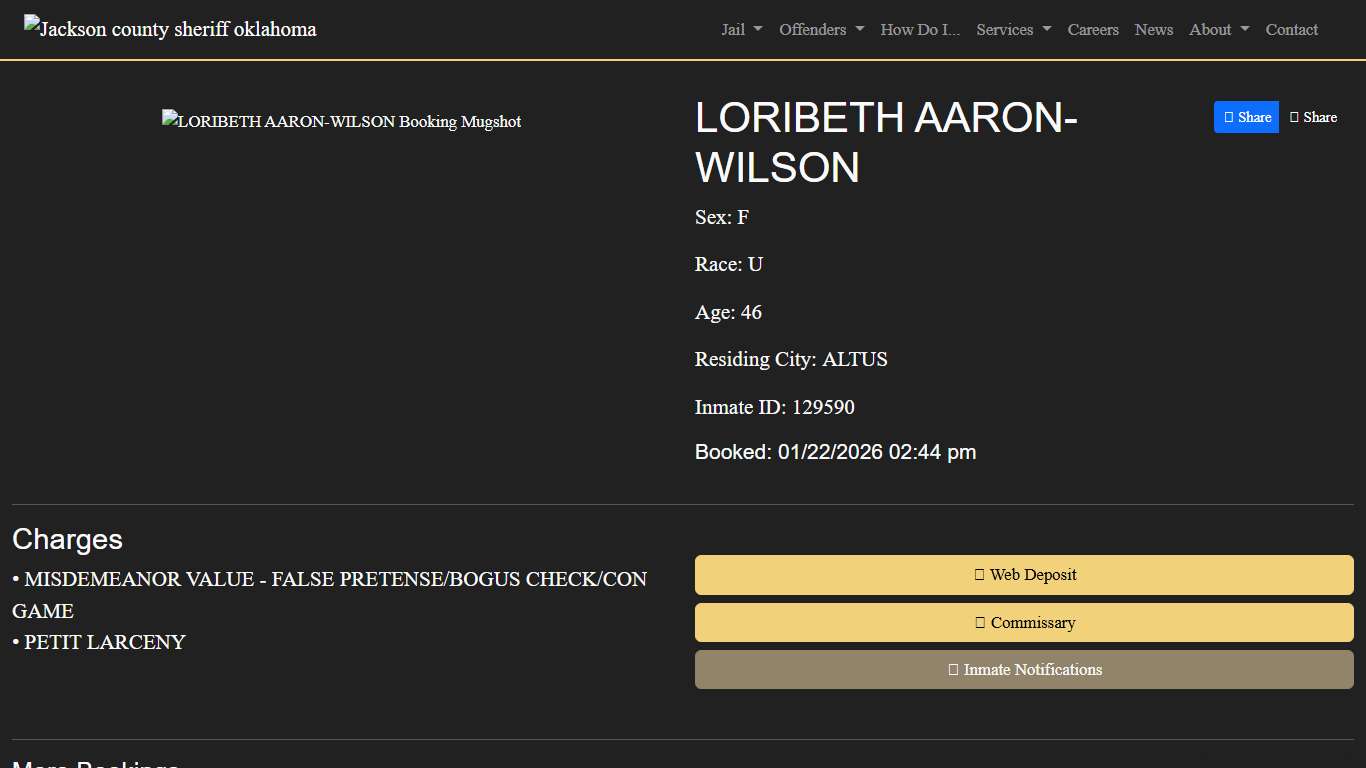 LORIBETH AARON-WILSON Booked at the Jackson County Jail