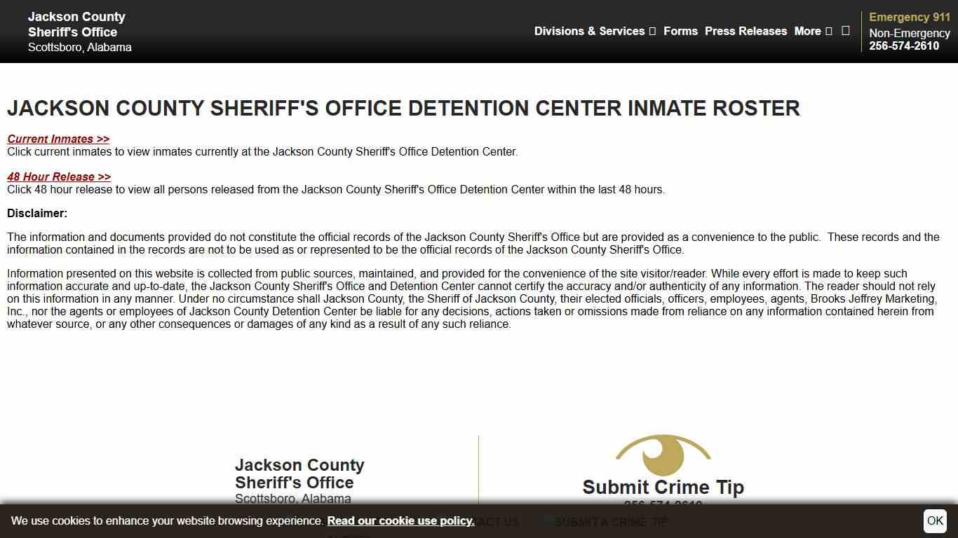 Inmate Roster Disclaimer Jackson County Sheriff's Office